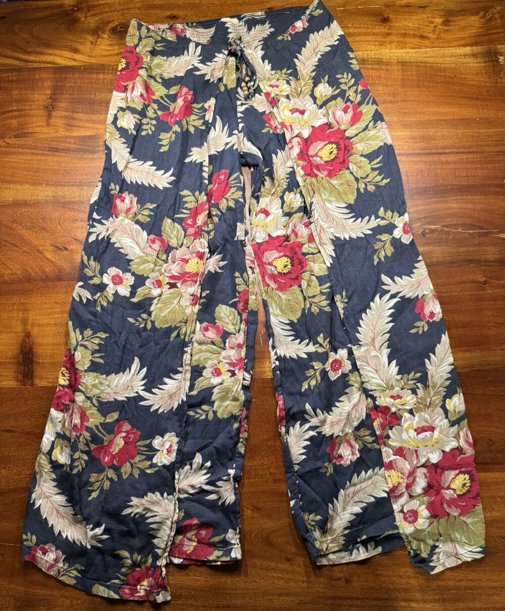 Ralph Lauren Denim Supply Wrap Tie Pants Floral Flowy Wide Leg Boho Palazzo Sz S
